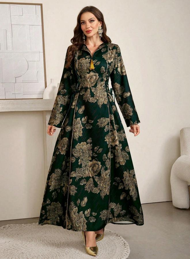 Take Two Women Floral Print Jalabiya with Side Tie-Up - Image 3